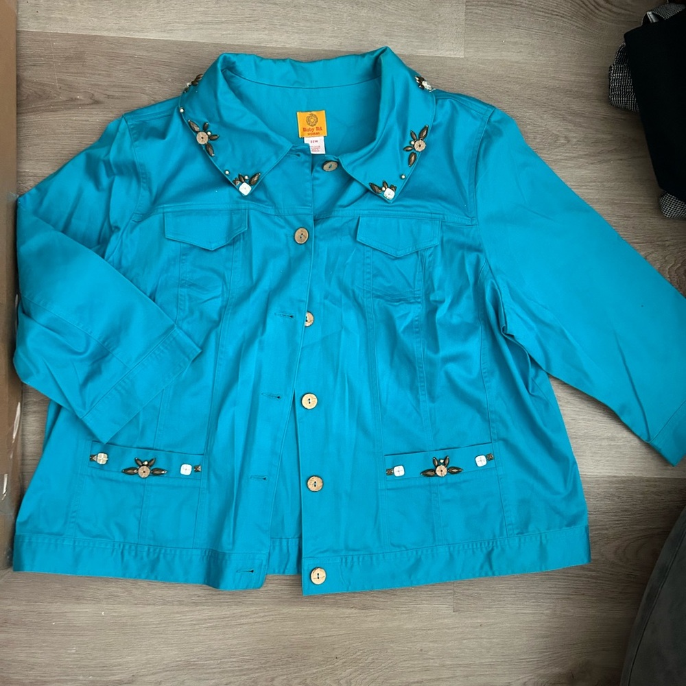 Vintage Ruby Rd. Teal Bead Embellished Button-Front Jacket